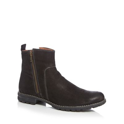Black leather zip boots